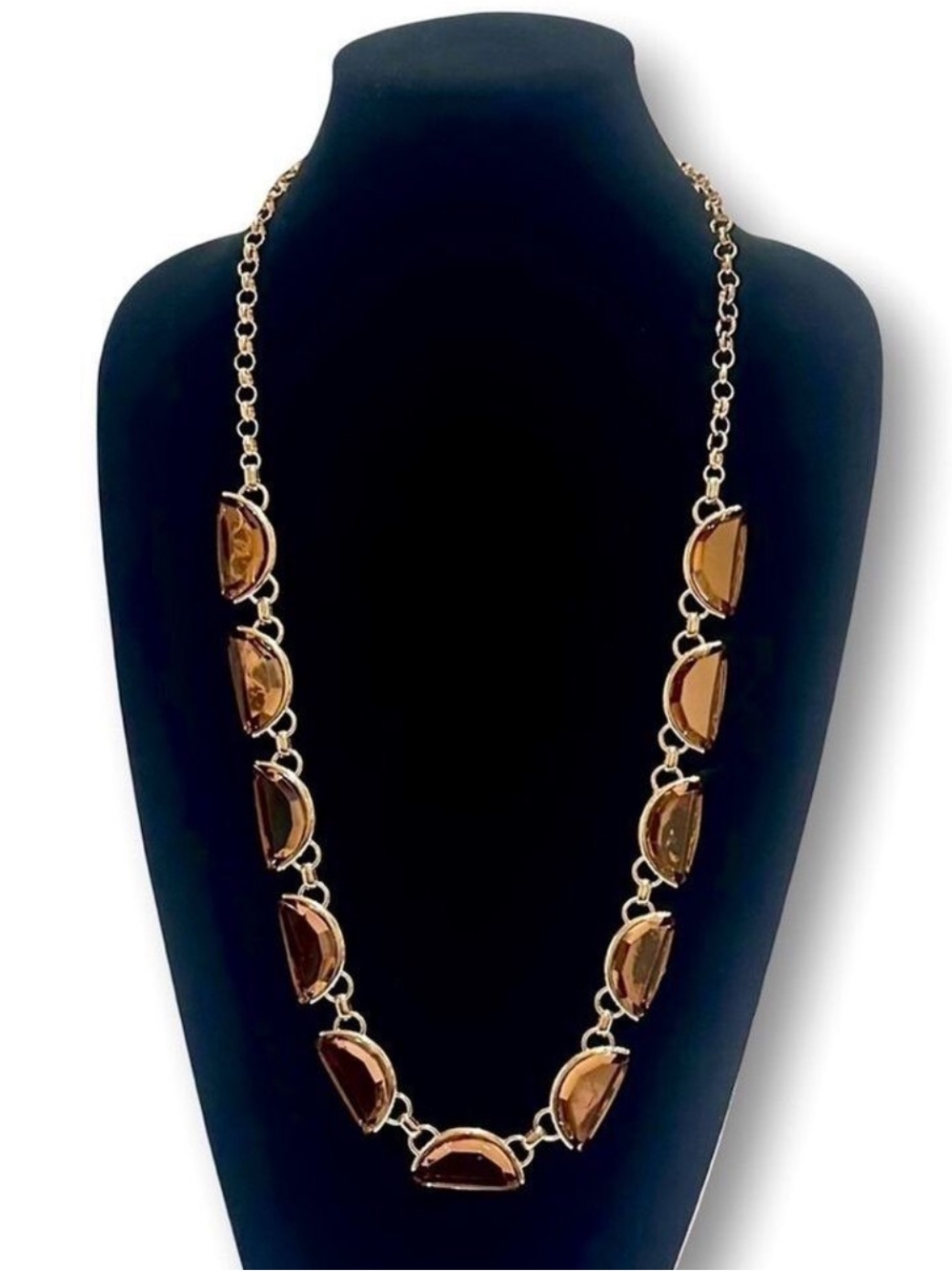 COLDWATER CREEK Brown Crystal Crescent Long Gold Necklace | NWT